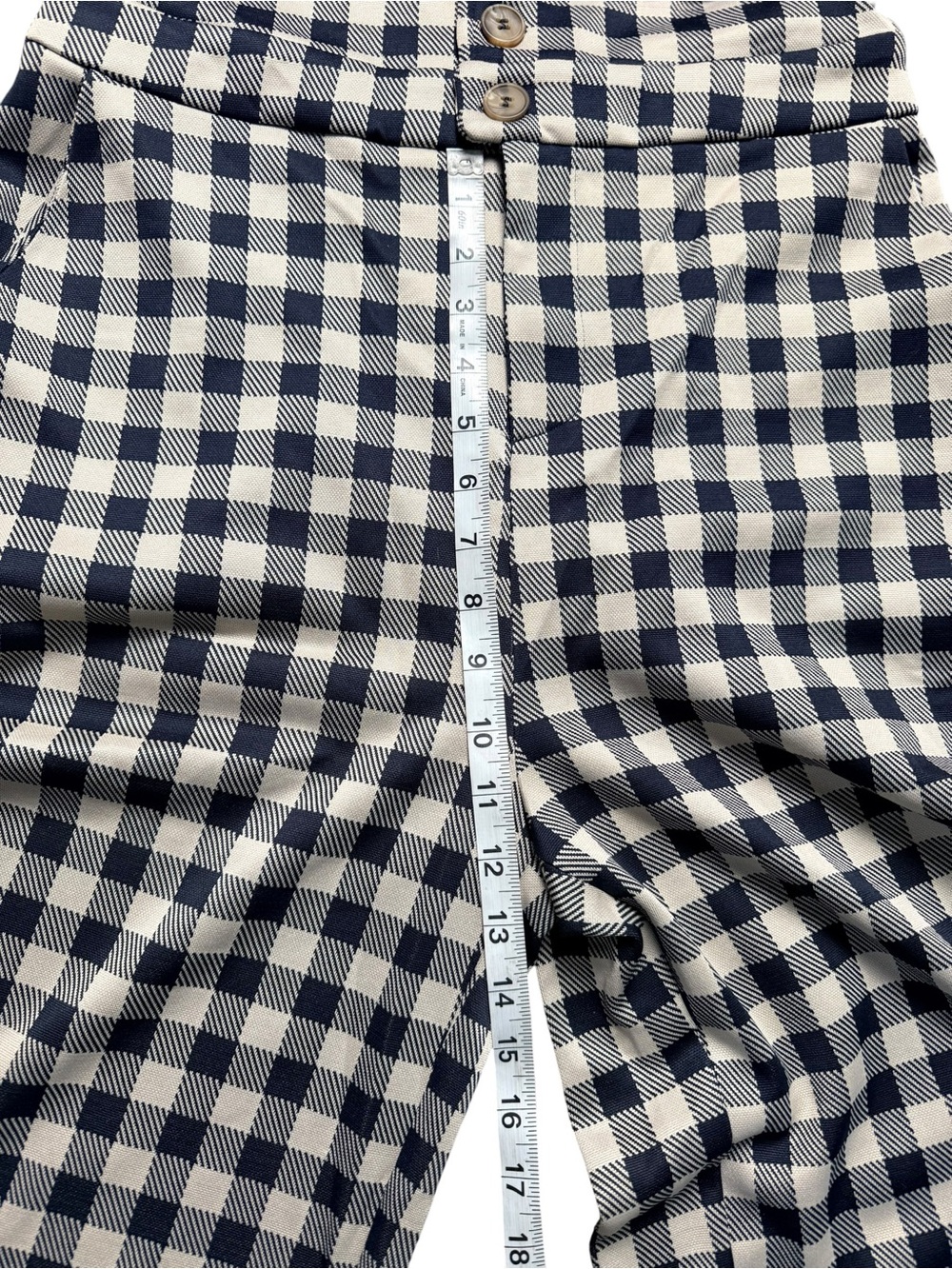 Cider Navy Gingham Wide Leg Jumpsuit Button Front Pockets Size Medium - Picture 11 of 14
